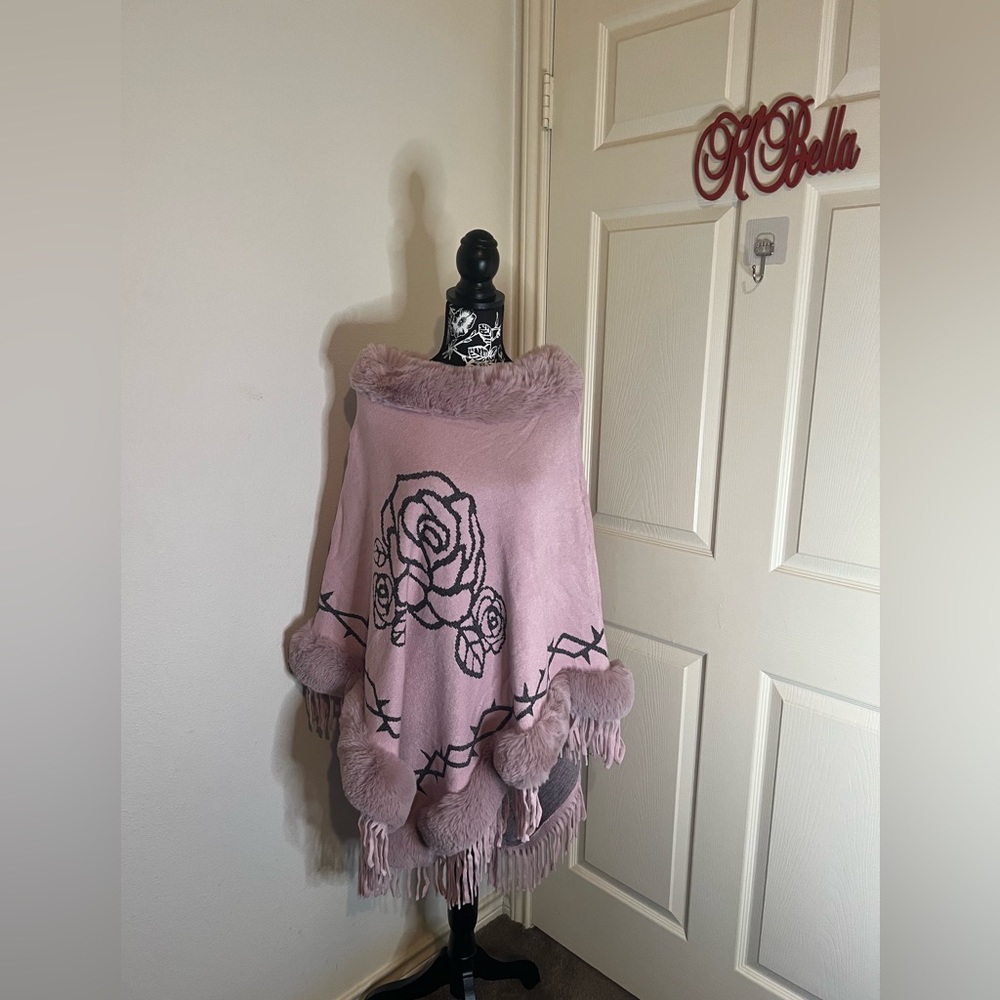 Beautiful Pink Flower Cape/Poncho Price is Firm